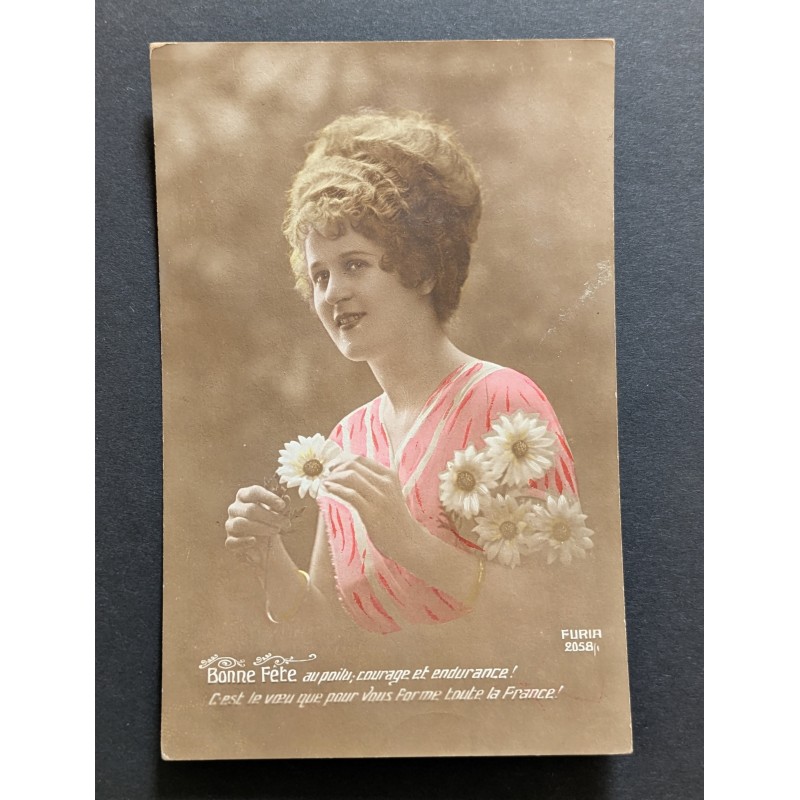 copy of CARTE POSTALE CPA FRANCE BONNE ANNEE FILLETTE BOUQUET FLEURS OLD CARD 0001