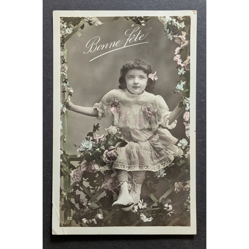 copy of CARTE POSTALE CPA FRANCE BONNE ANNEE FILLETTE BOUQUET FLEURS OLD CARD 0001