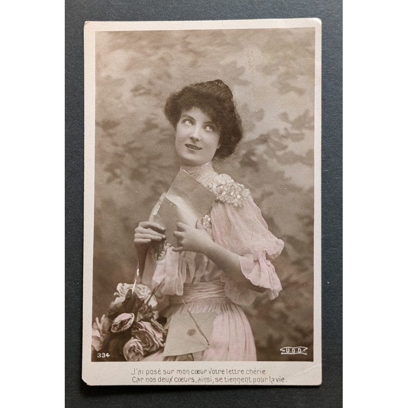 copy of CARTE POSTALE CPA FRANCE BONNE ANNEE FILLETTE BOUQUET FLEURS OLD CARD 0001