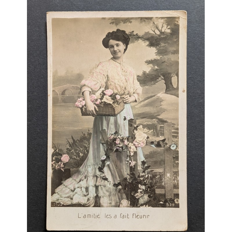 copy of CARTE POSTALE CPA FRANCE BONNE ANNEE FILLETTE BOUQUET FLEURS OLD CARD 0001