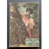CARTE POSTALE CPA PLASTIFIÉE VOYAGÉE FRANCE FEMME FLEURS OLD CARD 0067