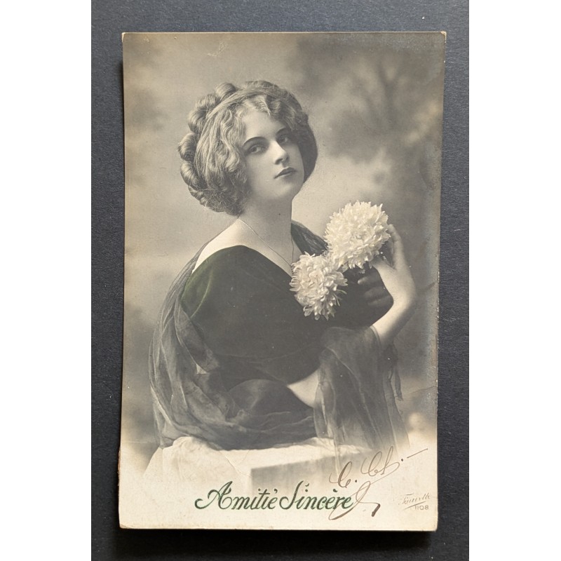 copy of CARTE POSTALE CPA FRANCE BONNE ANNEE FILLETTE BOUQUET FLEURS OLD CARD 0001