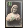 CARTE POSTALE CPA FRANCE VOYAGÉE JEUNE FEMME FLEURS OLD CARD 0075