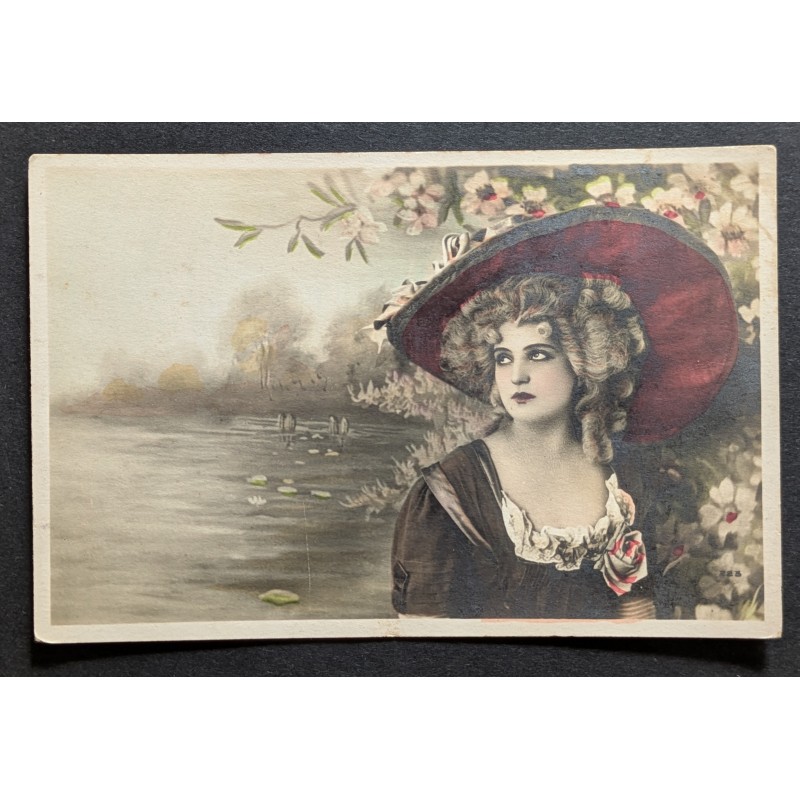CARTE POSTALE CPA FRANCE FEMME CHAPEAU FLEURS OLD CARD 0077