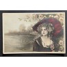 CARTE POSTALE CPA FRANCE FEMME CHAPEAU FLEURS OLD CARD 0077