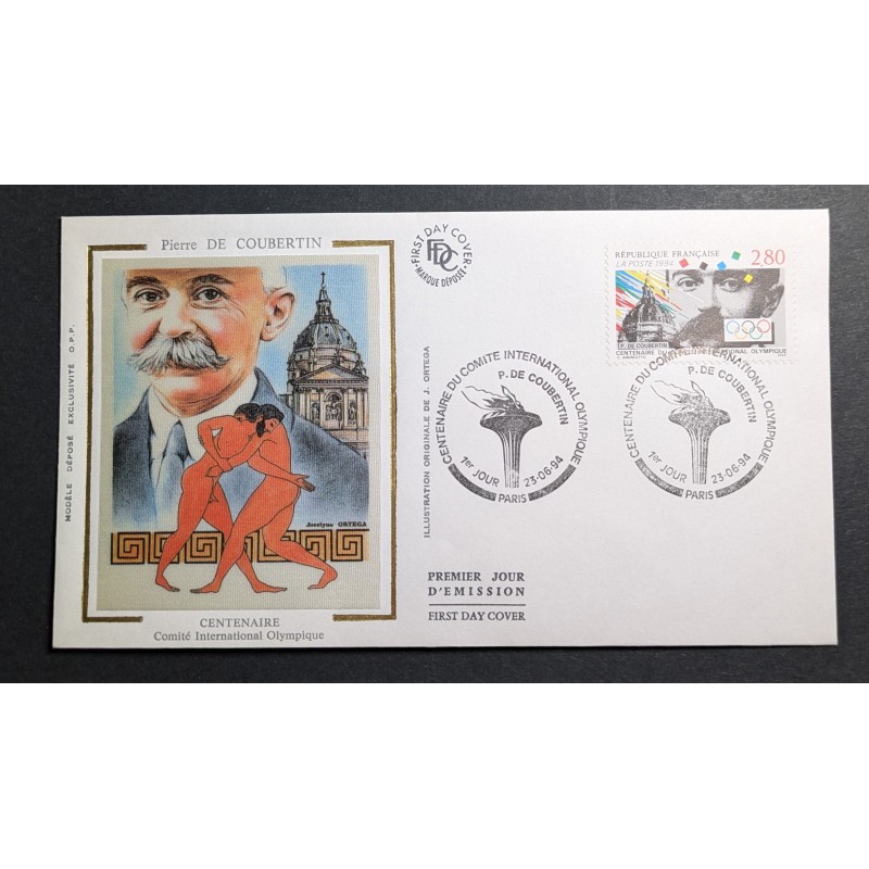 FRANCE 1994 FDC 1° JOUR TIMBRE 2889 PIERRE DE COUBERTIN JEUX OLYMPIQUES C.I.O