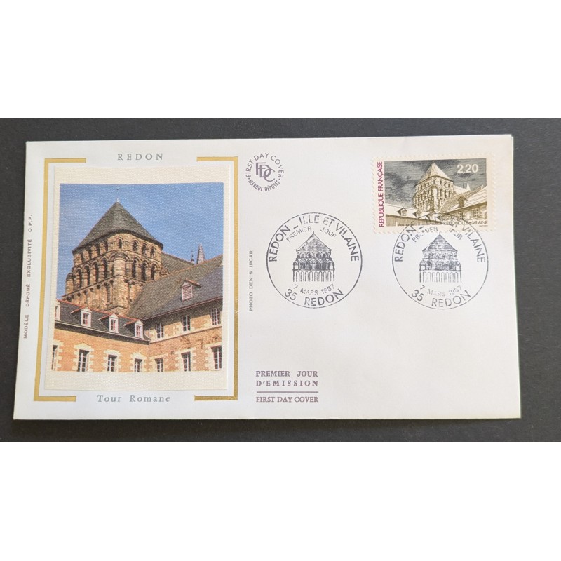 FRANCE 1987 FDC 1 JOUR TIMBRE 2462 TOUR ROMANE REDON ARCHITECTURE