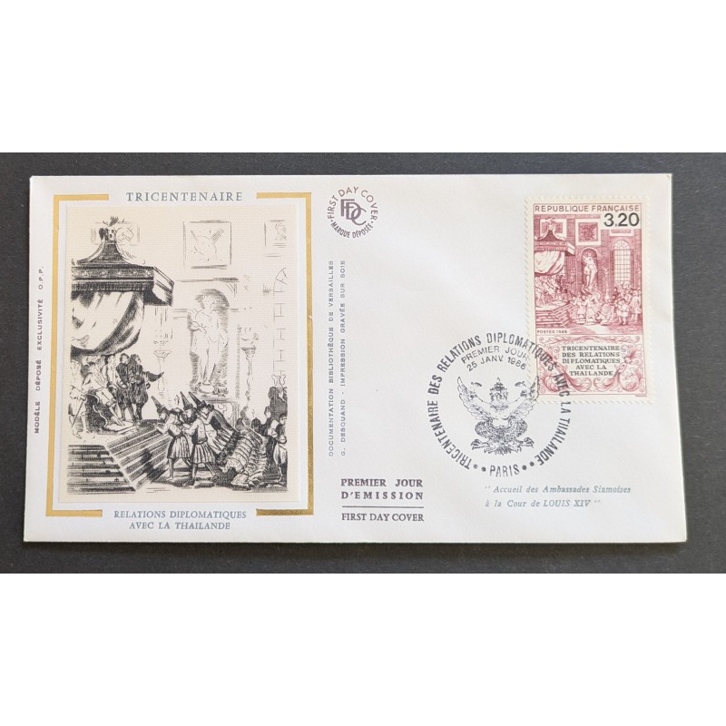 FRANCE 1986 FDC 1 JOUR TIMBRE 2393 RELATIONS DIPLOMATIQUES AVEC LA THAILANDE