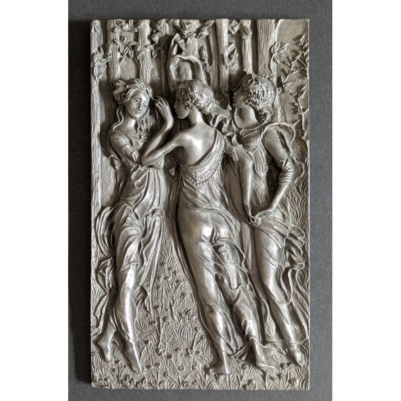 PLAQUE ETAIN ISSU DU TABLEAU LE PRINTEMPS DE BOTTICELLI LES LES 3 GRACES 17X10cm