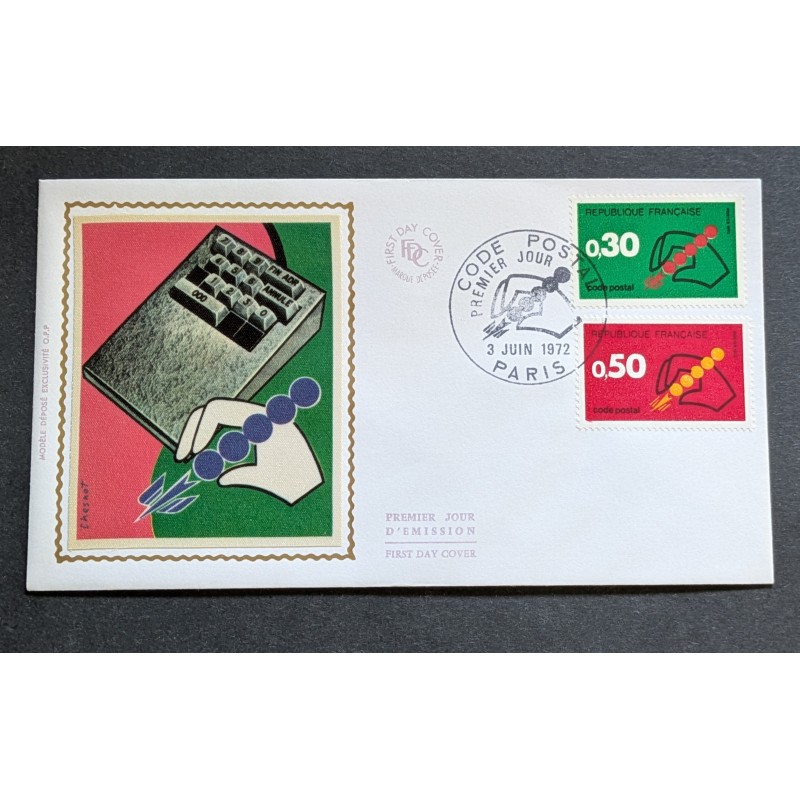 FRANCE 1972 FDC 1 JOUR 2 TIMBRES 1719/1720 CODE POSTAL