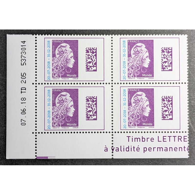 FRANCE 2018 COIN DATE TIMBRE 5271 MARIANNE D'YZ DATAMATRIX MONDE neuf** MNH D
