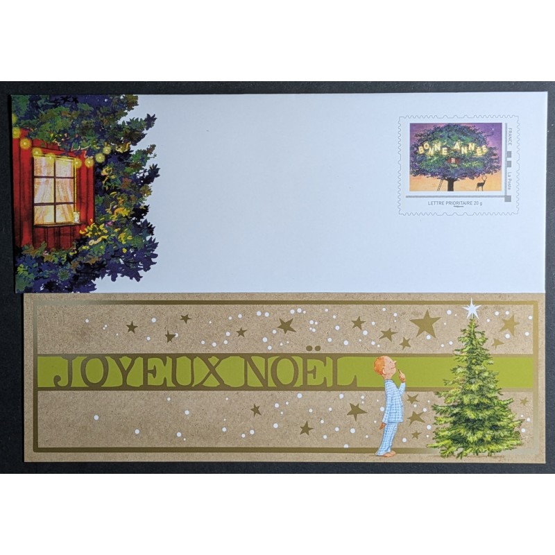 ENVELOPPE CARTE DE VOEUX JOYEUX NOEL PRÉ AFFRANCHIE TIMBRE COLLECTOR BONNE ANNÉE