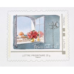 ENVELOPPE PAP NEUVE PRÉ AFFRANCHIE AVEC SA CARTE FELICITATIONS TIMBRE FLEURS