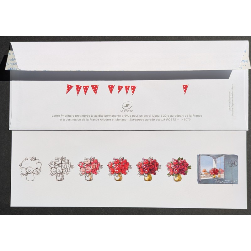 ENVELOPPE PAP NEUVE PRÉ AFFRANCHIE AVEC SA CARTE FELICITATIONS TIMBRE FLEURS