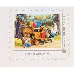 ENVELOPPE NEUVE PRÉ AFFRANCHIE AVEC SA CARTE JOYEUX ANNIVERSAIRE TIMBRE ANIMAUX