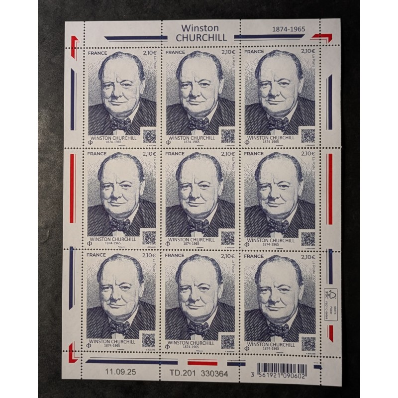 FRANCE 2025 BLOC W. CHURCHILL COIN DATE 9 TIMBRES PARLANTS QR CODE neuf** MNH