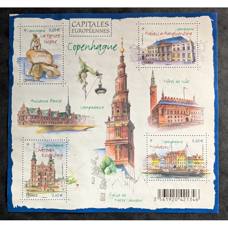 FRANCE 2012 BLOC FEUILLET F4637 CAPITALE EUROPEENNE COPENHAGUE TIMBRES OBLITERES