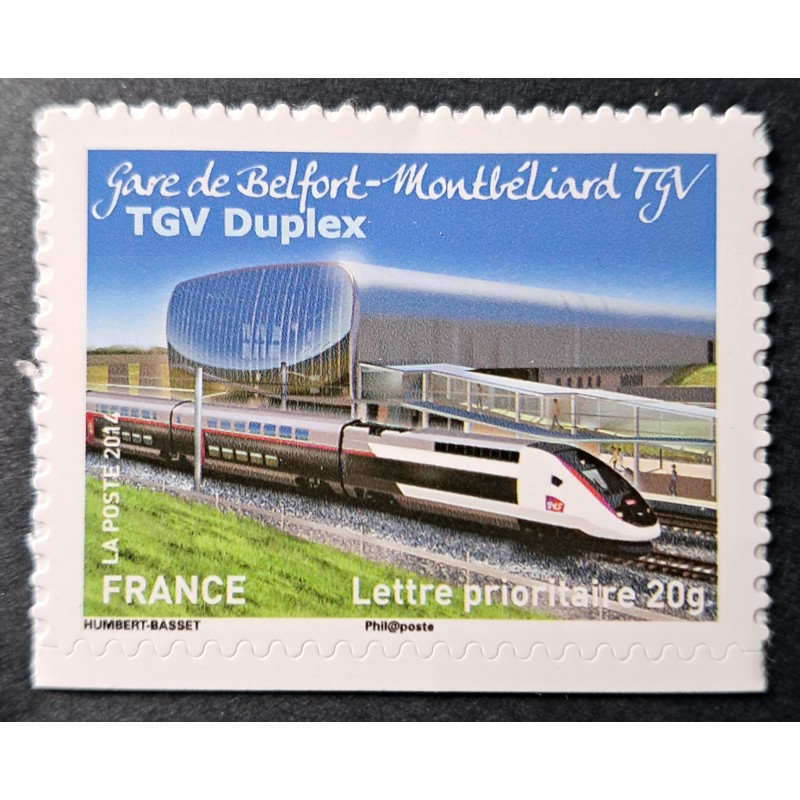 FRANCE 2014 TIMBRE AUTOADHESIF 1010 TRAIN TGV DUPLEX GARE NEUF** MNH