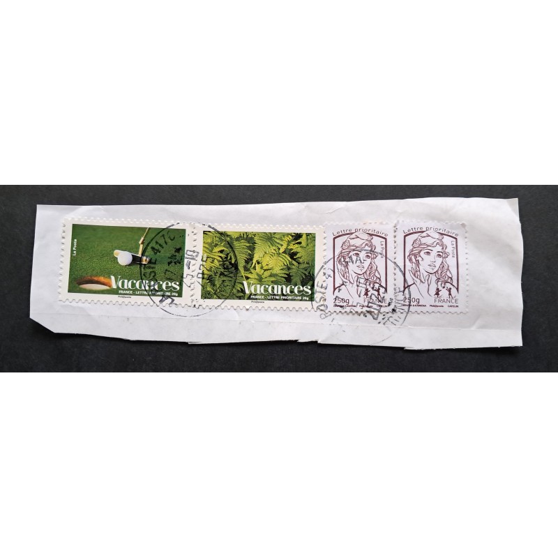 FRANCE LOT 4 TIMBRES OBLITERES DONT MARIANNE 250G sur FRAGMENT B