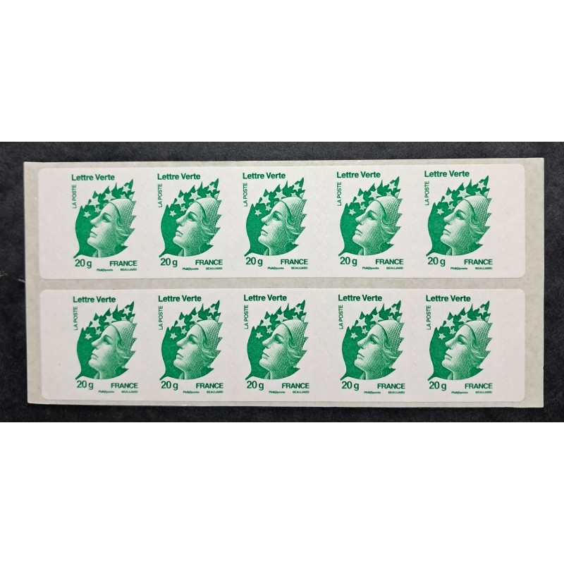 FRANCE CARNET 10 TIMBRES VERTS AUTOADHESIFS 604-C2 MARIANNE BEAUJARD NEUF** MNH