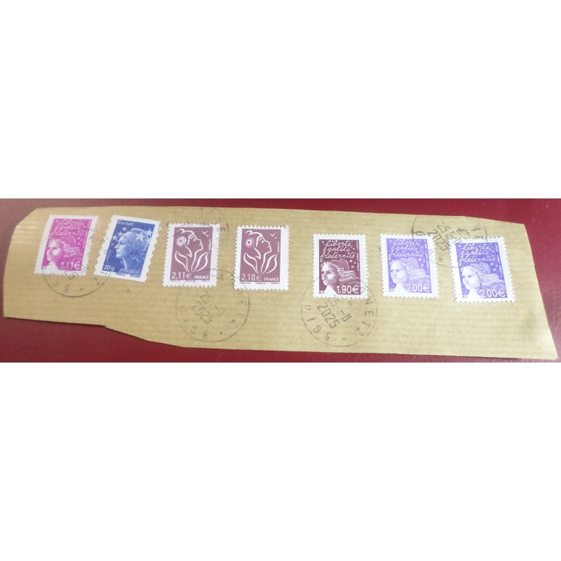 FRANCE LOT 7 TIMBRES OBLITERES MARIANNE BEAUJARD LAMOUCHE LUQUET sur FRAGMENT
