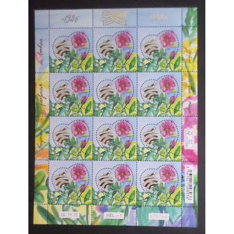 FRANCE 2026 FEUILLET 12 TIMBRES COEUR FRAGONARD VALENTIN PARFUME' FLEUR neuf** 20 g