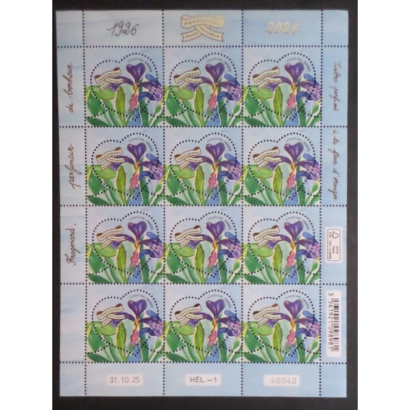 FRANCE 2026 FEUILLET 12 TIMBRES COEUR FRAGONARD VALENTIN PARFUME' FLEUR neuf** 100 g
