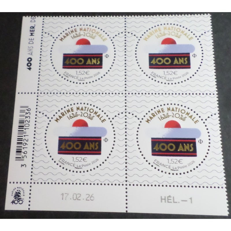 FRANCE 2026 COIN DATE' TIMBRE 400 ANS MARINE NATIONALE CHAPEAU MARINS neuf** MNH