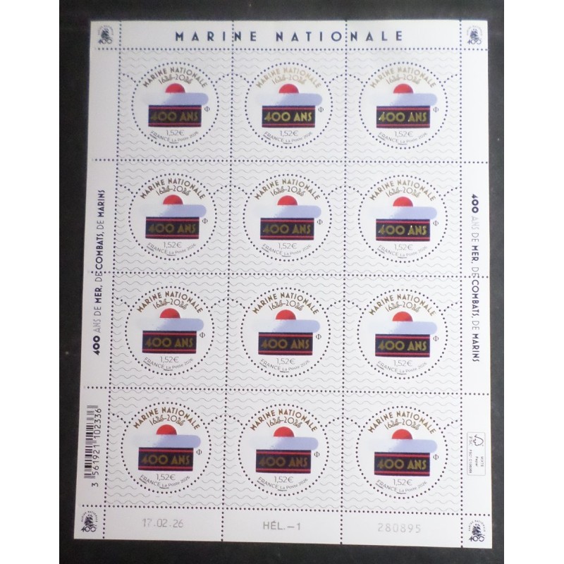 copy of FRANCE 2026 COIN DATE' TIMBRE 400 ANS MARINE NATIONALE CHAPEAU MARINS neuf** MNH