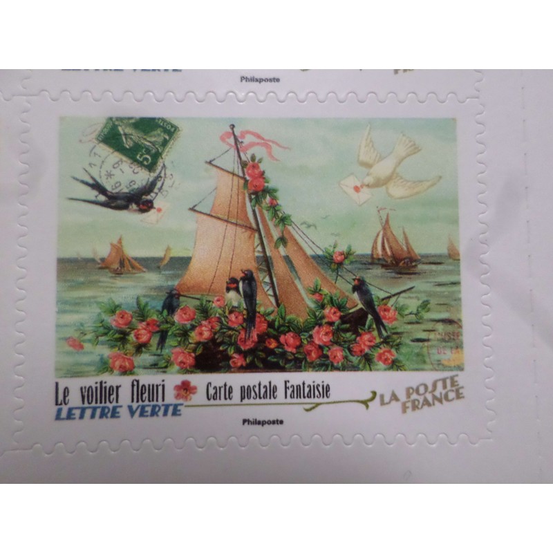 FRANCE 2023, timbre AUTOADHESIF CARTE POSTALE MESSAGE LE VOILIER FLEURI, neuf**, MNH