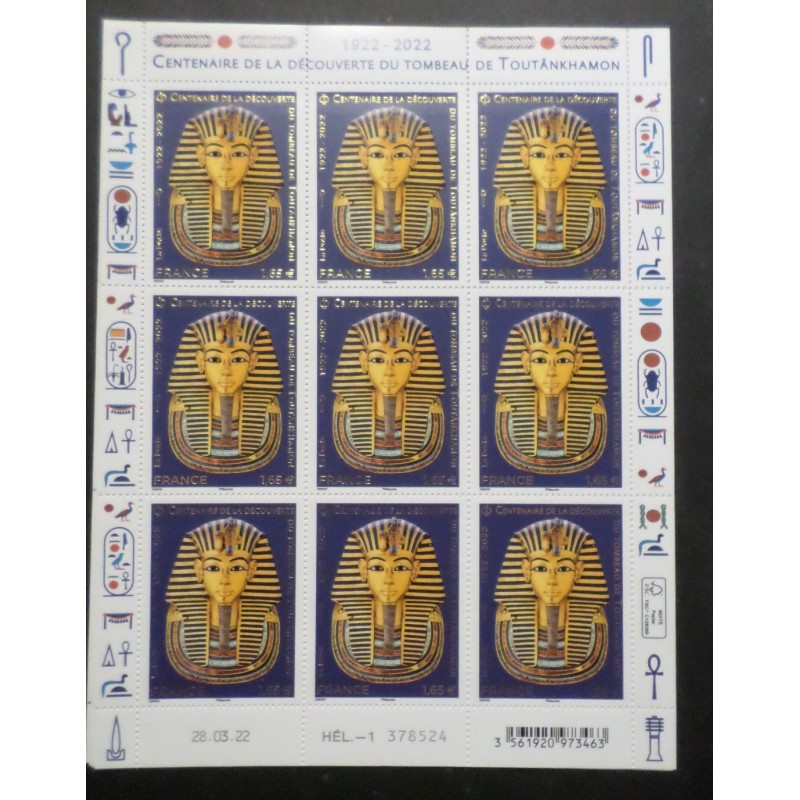 FRANCE 2022, FEUILLET timbre, 100° TOMBEAU EGYPTE TOUTANKHAMON neuf** COIN DATE'