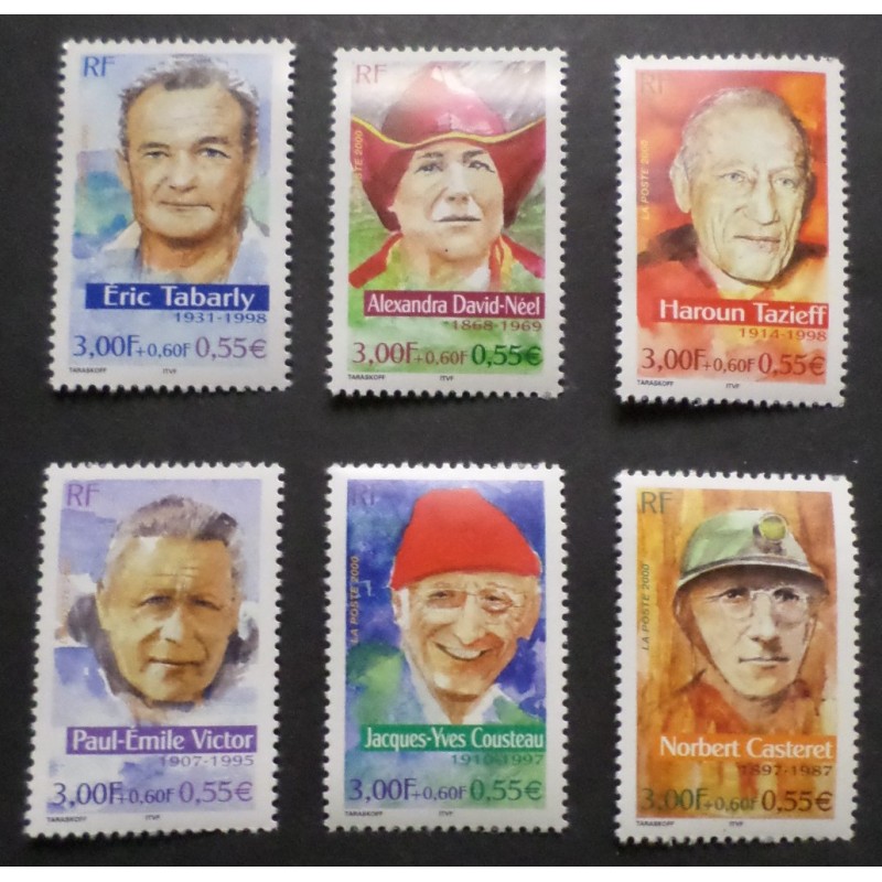FRANCE 2000 SERIE timbres 3342/3347 AVENTURIERS CELEBRITES' neufs** MNH