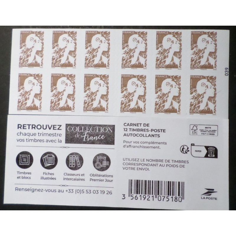 copy of FRANCE 2025 timbre AUTOADHESIF MARIANNE AVENIR 0.10 neuf** ISSU CARNET MNH STAMP